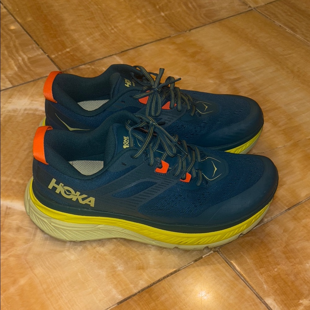 Hoka Blue and Yellow Athletic Shoes with Signature Cushioning